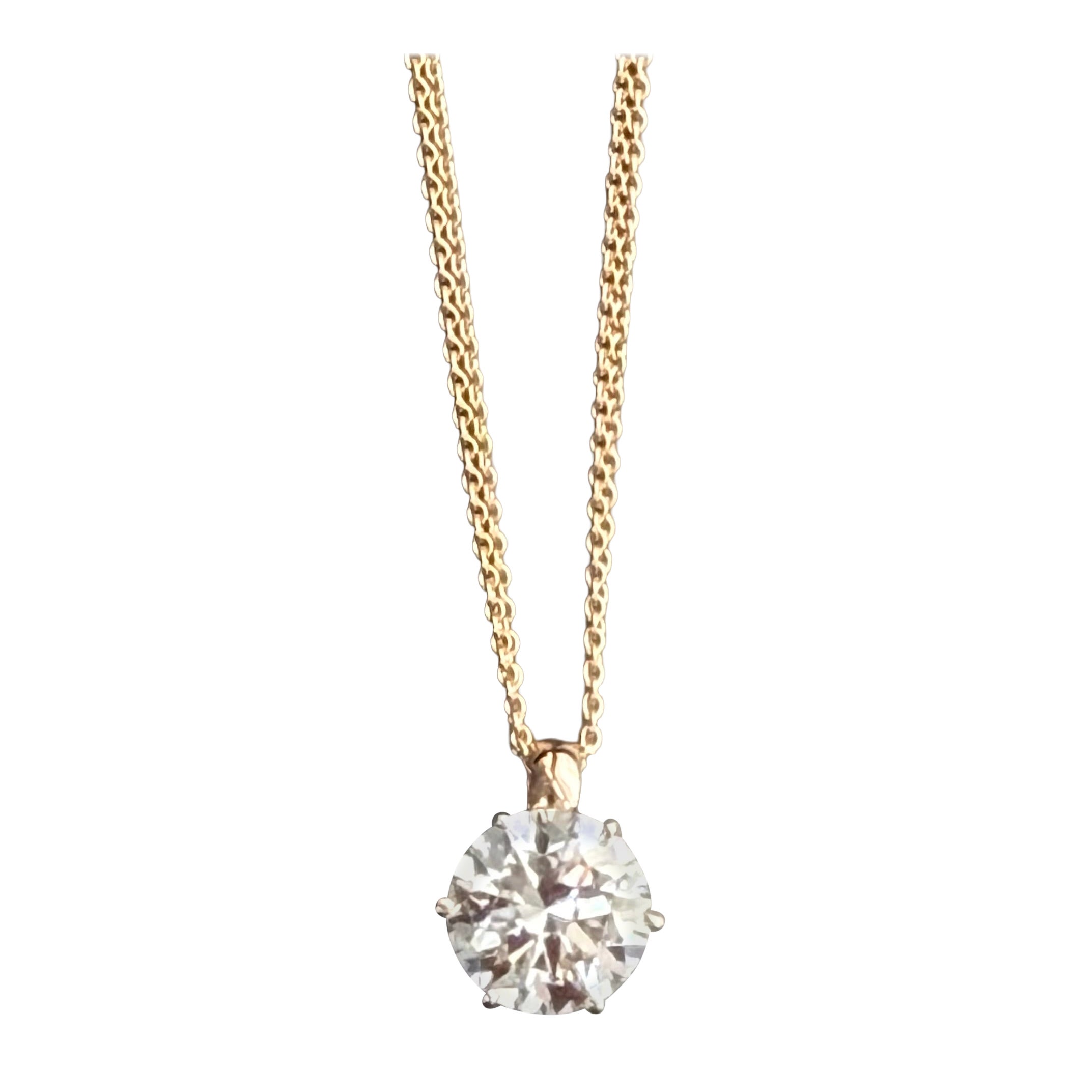White Round Brilliant Diamond Necklace In 18K Yellow Gold, GIA Certified. For Sale