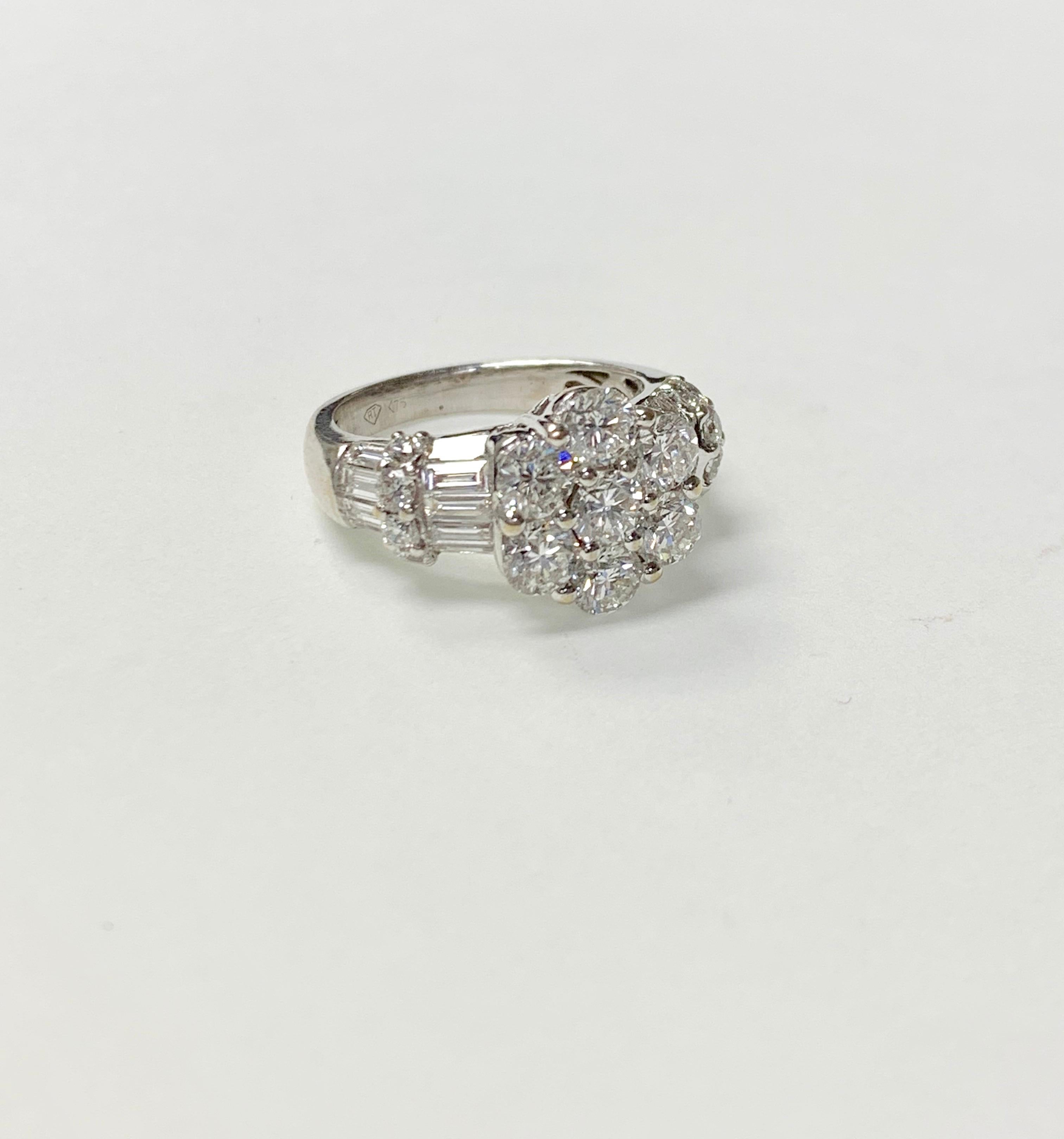 Very pretty white round brilliant diamond ring beautifully hand crafted in 18 karat white gold. 
The details are as follow : 
Diamond weight : 2.90 carat ( HI color and SI clarity ) 
Metal : 18K 
Ring size : 5 1/2 
Measurement : center : 11.7 mm 

