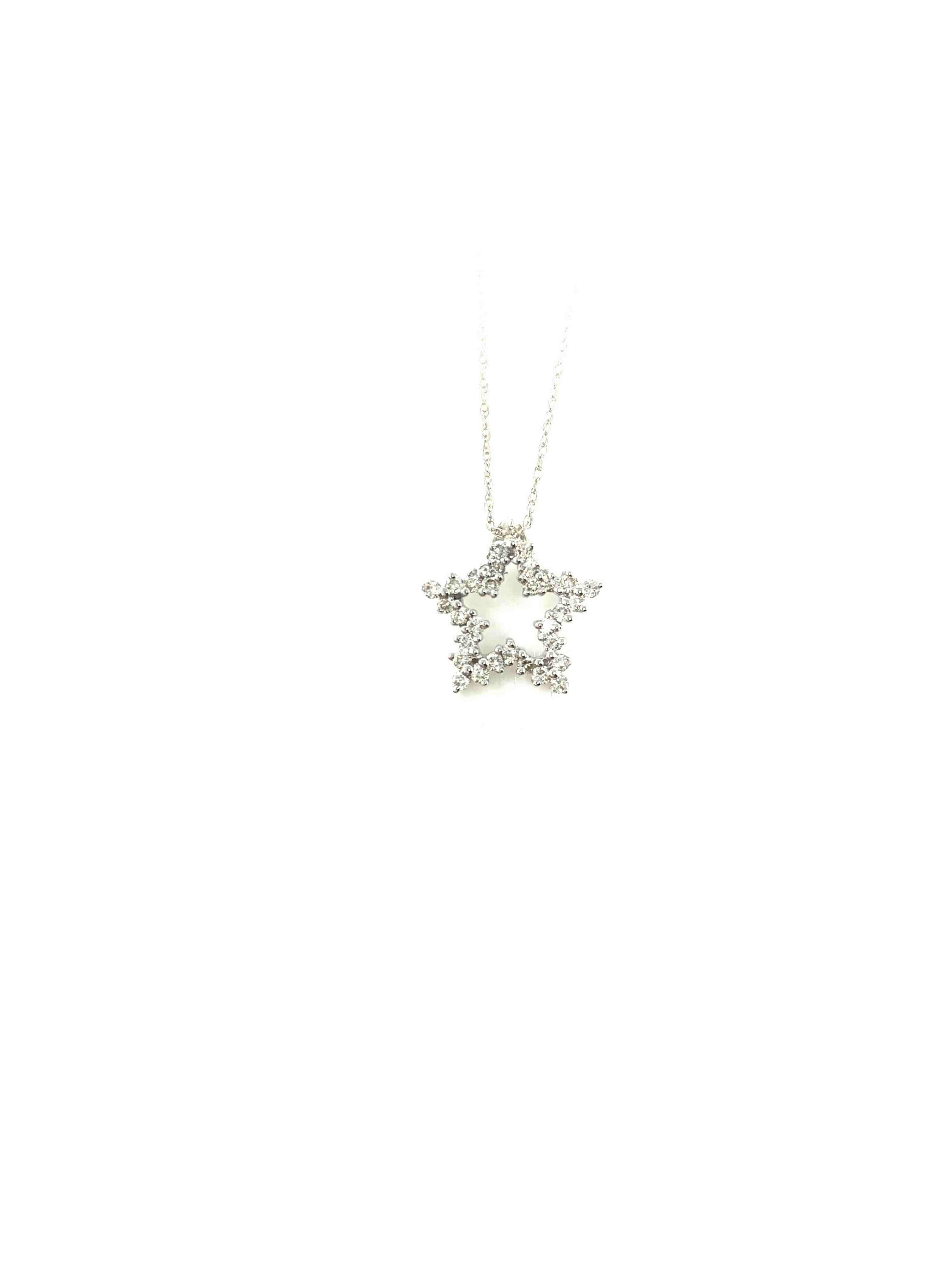 This trendy and attractive diamond star pendant is hand crafted in 14 k white gold. The diamond weight is 0.29 carat with HI color and SI clarity. The star pendant is perfect for everyday use. 