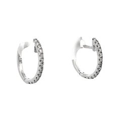 english lock earrings White Round Diamond 0.12CT Baby Hoops with English Lock 14K White Gold