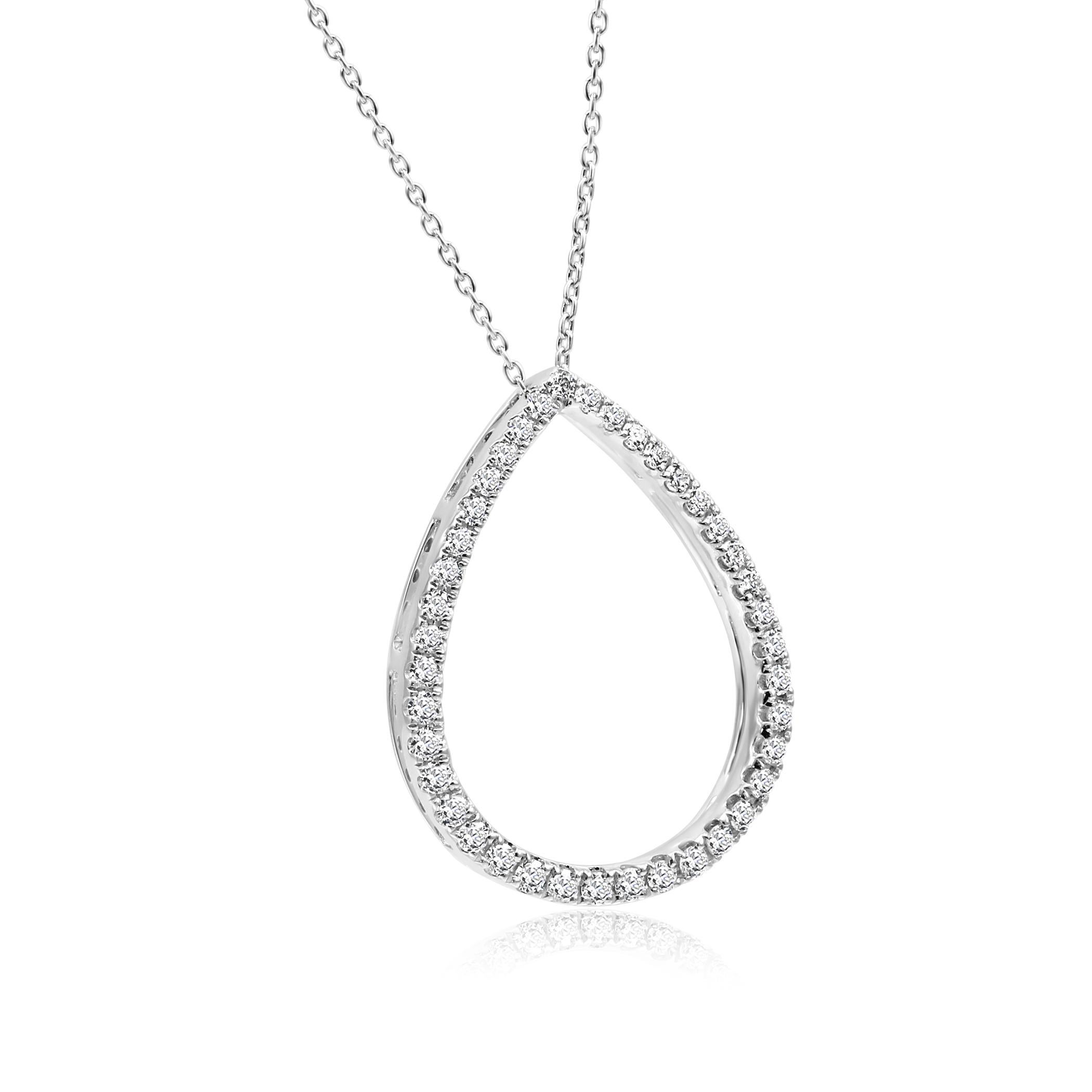 Contemporary White Round Diamond 0.50 Carat Fashion Drop Chain Pendant White Gold Necklace