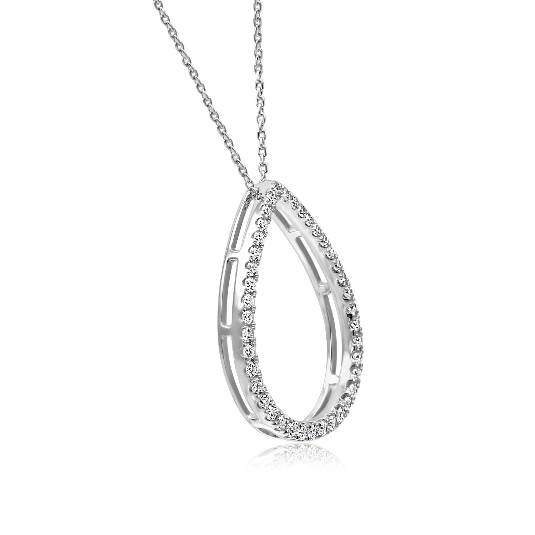 Round Cut White Round Diamond 0.50 Carat Fashion Drop Chain Pendant White Gold Necklace