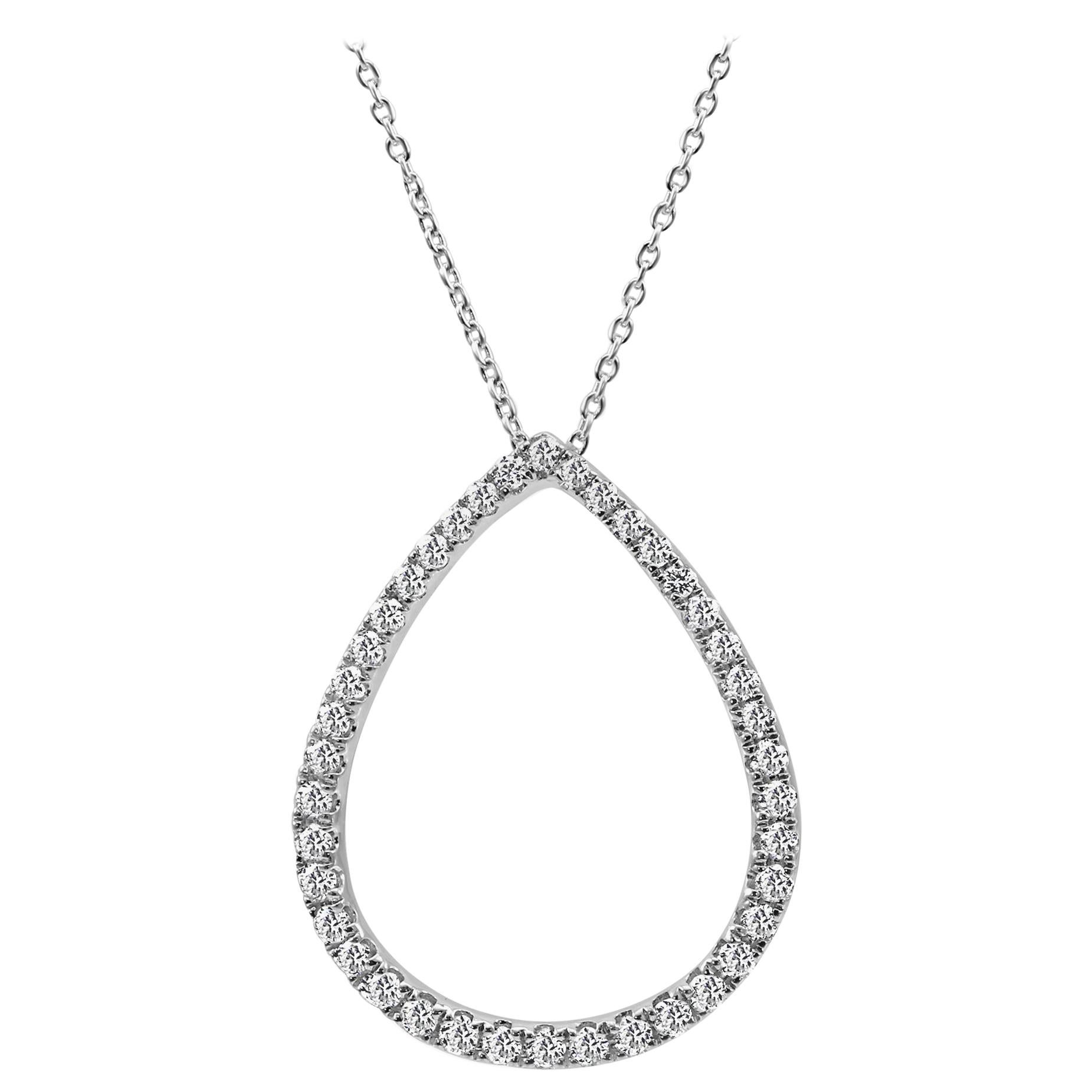White Round Diamond 0.50 Carat Fashion Drop Chain Pendant White Gold Necklace