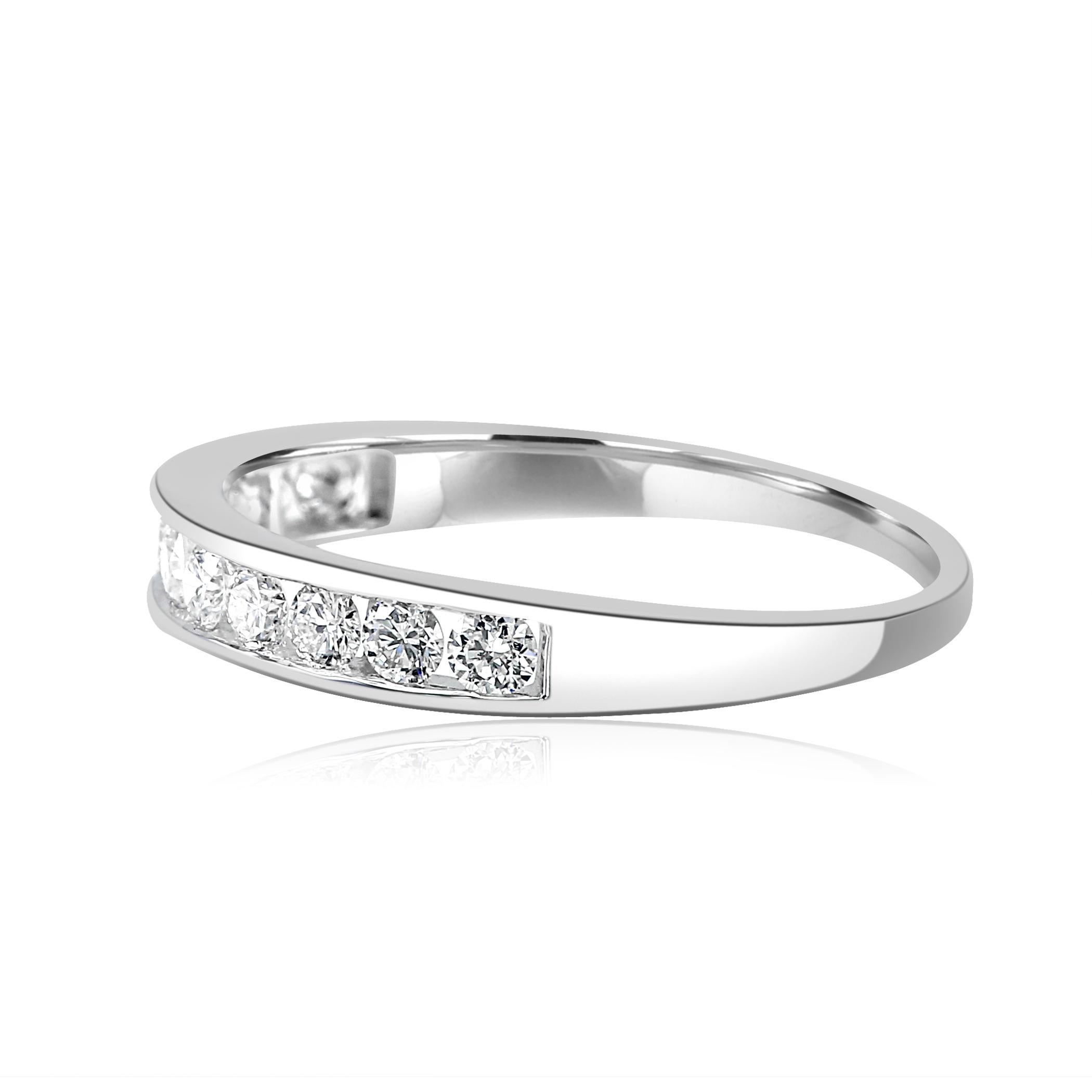 Modern White Round Diamond 0.50 Carat Gold Channel Bridal Fashion Cocktail Band Ring