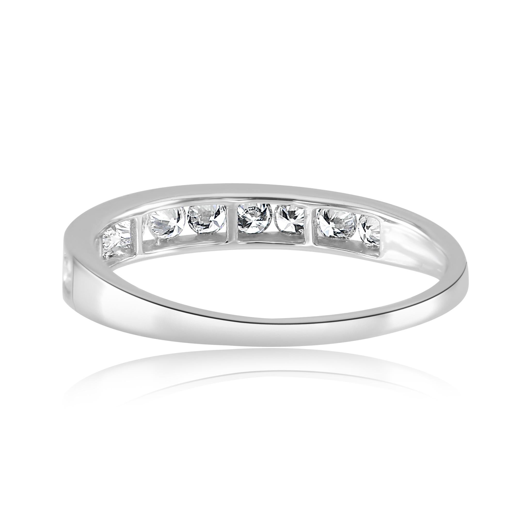 Women's or Men's White Round Diamond 0.50 Carat Gold Channel Bridal Fashion Cocktail Band Ring