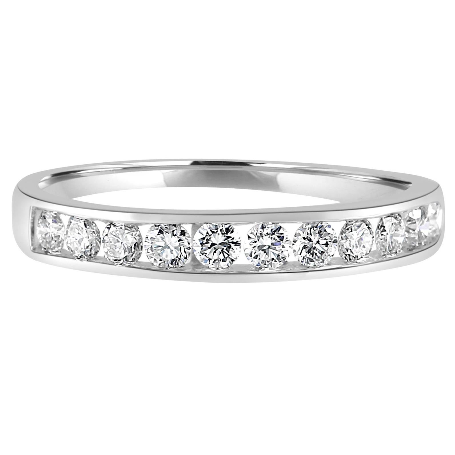 White Round Diamond 0.50 Carat Gold Channel Bridal Fashion Cocktail Band Ring