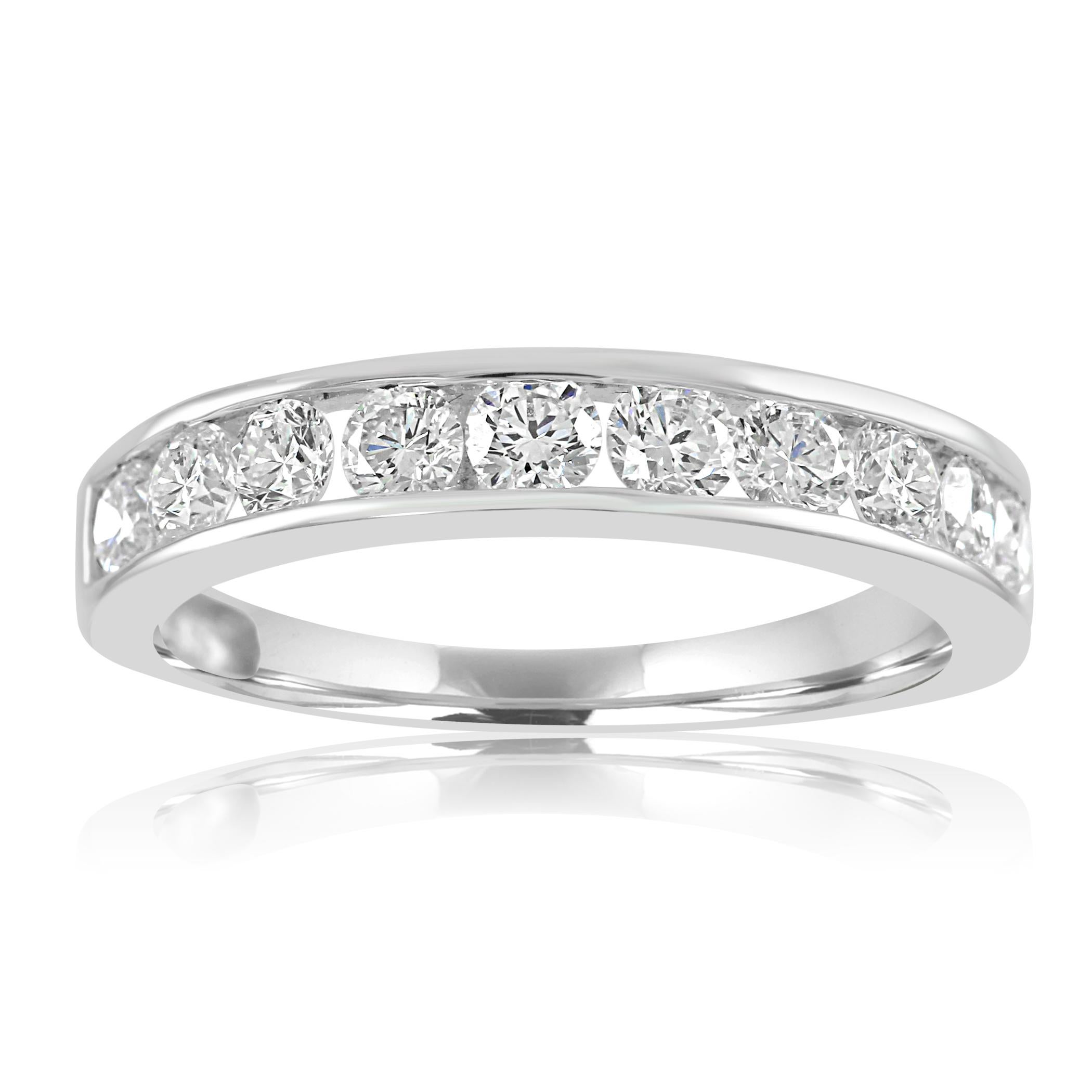 A True Classic 11 White Diamond Rounds GH Color VS-SI Clarity 1.00 Carat Channel set in 14k White gold Bridal Fashion Cocktail Band Ring.

Style available in different price ranges. Prices are based on your selection of 4C's Cut, Color, Carat,