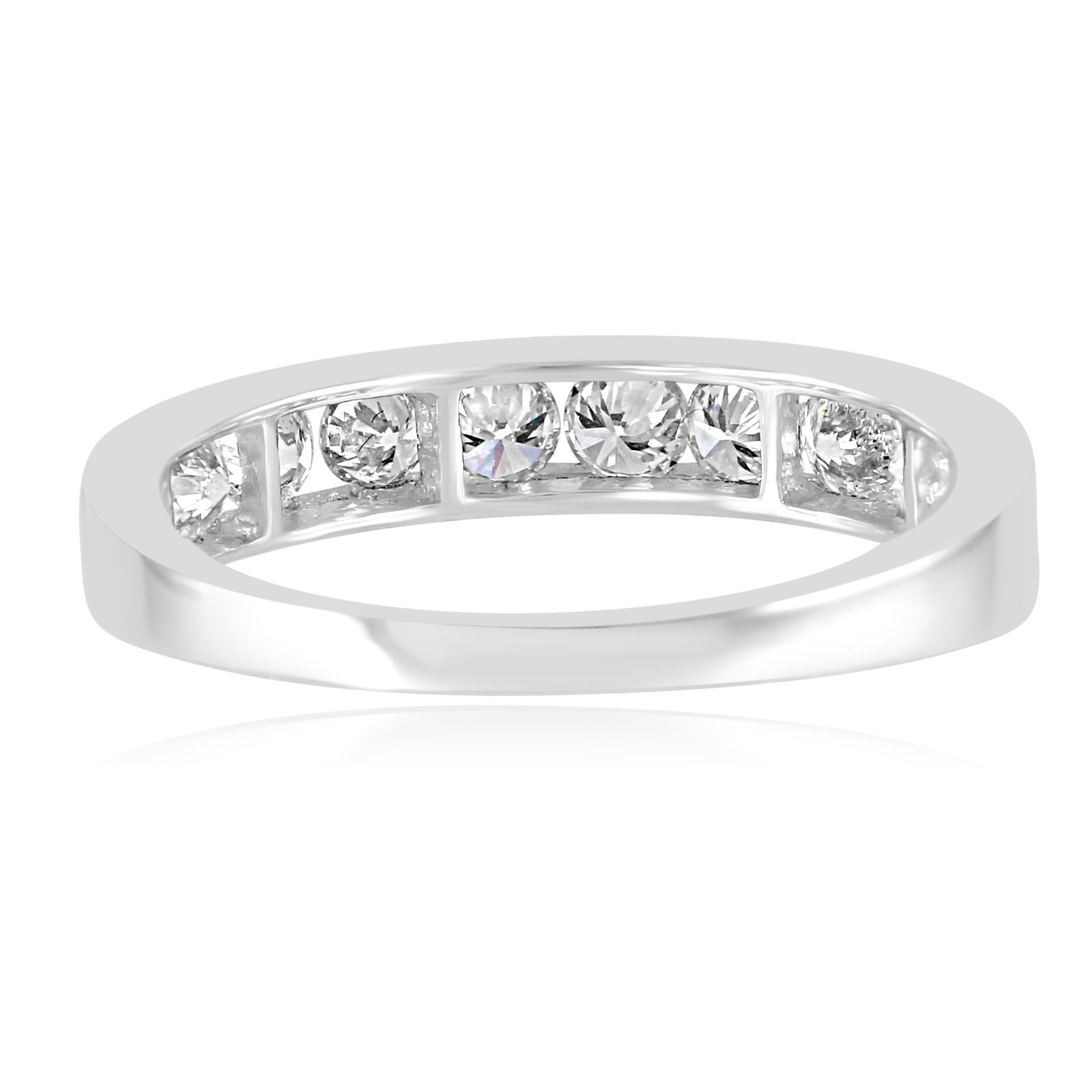 White Round Diamond 1.00 Carat Gold Channel Bridal Fashion Cocktail Band Ring 1