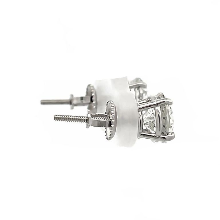 Modern White Round Diamond 3.03 CT H/ SI1 - SI2 14K White Gold Diamond Studs Earrings For Sale