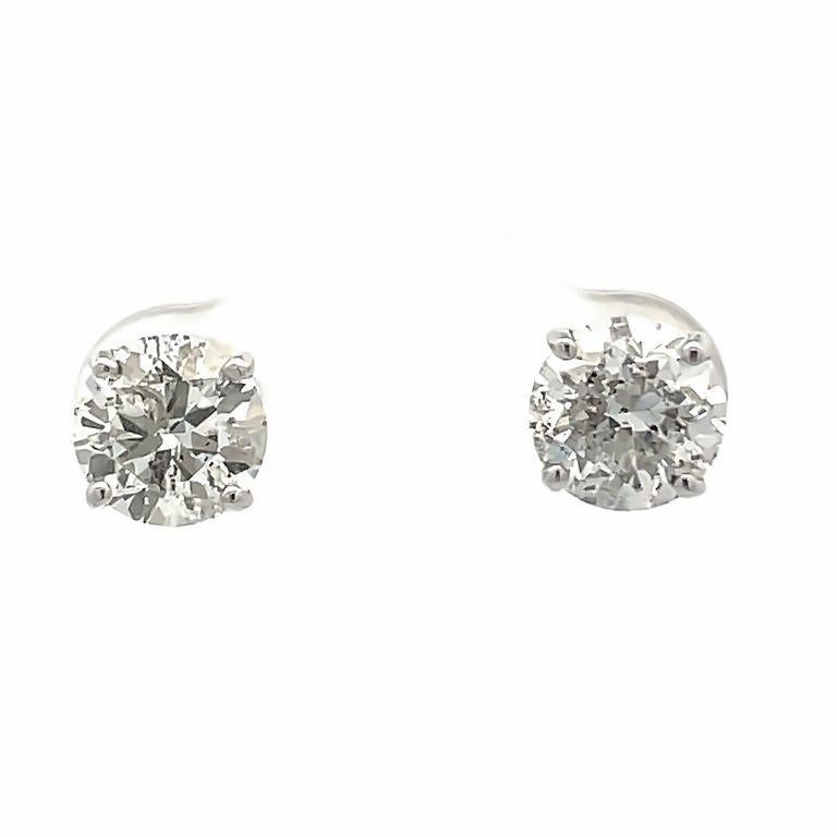 Boucles d'oreilles en or blanc 14K diamant rond blanc 3.03 CT H/ SI1 - SI2 Neuf - En vente à New York, NY