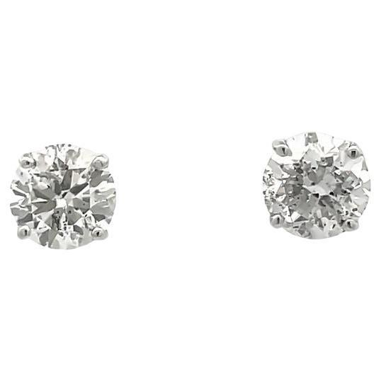 White Round Diamond 3.03 CT H/ SI1 - SI2 14K White Gold Diamond Studs Earrings For Sale