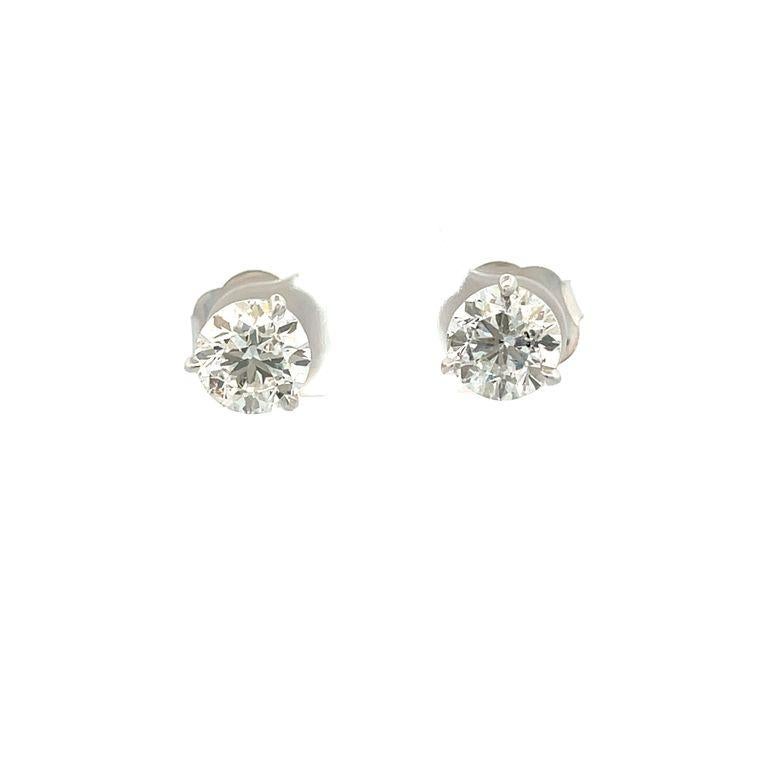 White Round Diamond 3.56CT G/ SI1-SI2 in 14K White Gold Diamond Studs Earrings In New Condition For Sale In New York, NY