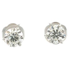 Clous d'oreilles en or blanc 14 carats avec diamants ronds de 3,56 carats G/ SI1-SI2
