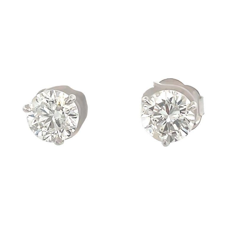 Modern White Round Diamond 3.76CT G/ SI2 in 14K White Gold Diamond Studs Earrings  For Sale