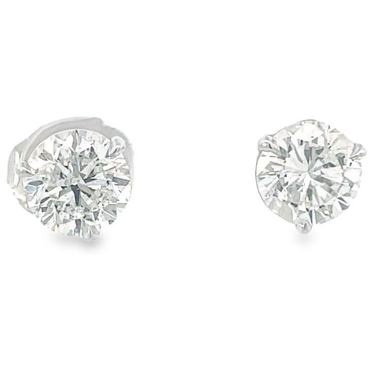 Round Cut White Round Diamond 3.76CT G/ SI2 in 14K White Gold Diamond Studs Earrings  For Sale