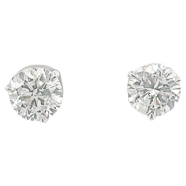 White Round Diamond 3.76CT G/ SI2 in 14K White Gold Diamond Studs Earrings  For Sale