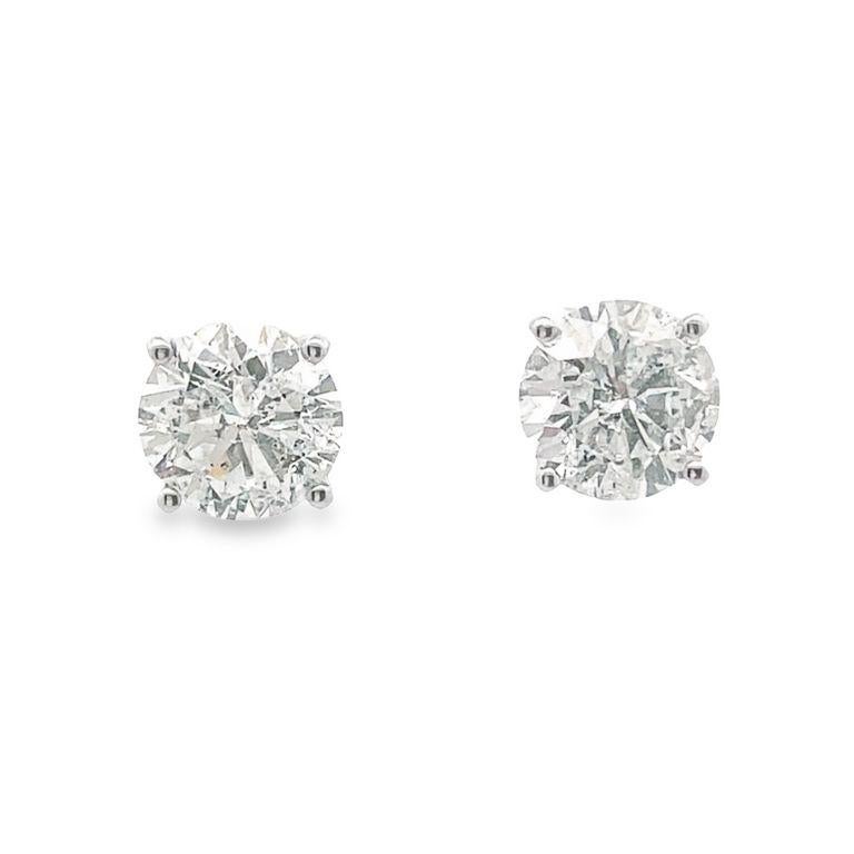 White Round Diamond 6.59 CT H/ SI1 - SI2 14K White Gold Diamond Studs Earrings In New Condition For Sale In New York, NY