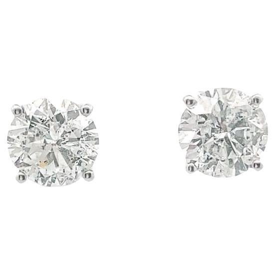 White Round Diamond 6.59 CT H/ SI1 - SI2 14K White Gold Diamond Studs Earrings For Sale
