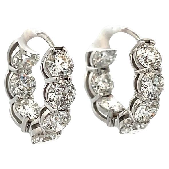 White Round Diamond 7.18 CT in 18K White Gold Eternity Hoops Earrings  For Sale