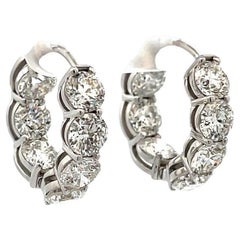 White Round Diamond 7.18 CT in 18K White Gold Eternity Hoops Earrings 