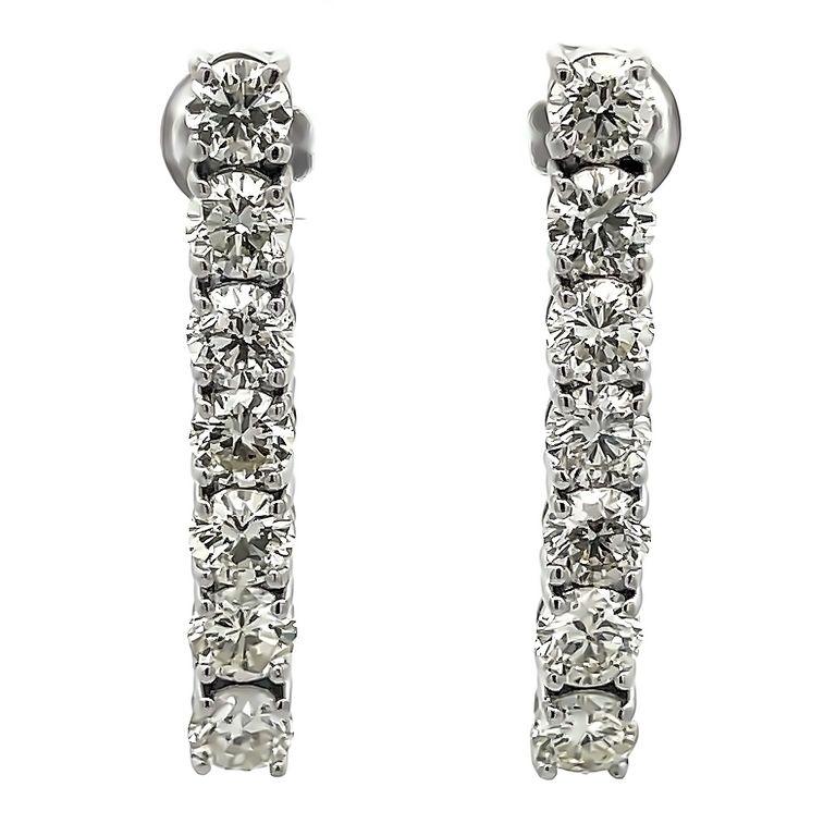 Modern White Round Diamond 7.52CT Droop Earrings in 14K White Gold For Sale