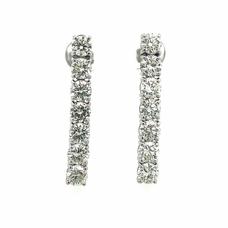 Round Cut White Round Diamond 7.52CT Droop Earrings in 14K White Gold For Sale