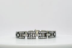 White Round Diamond & Baguette Bracelet in 14K White Gold & Black Rhodium