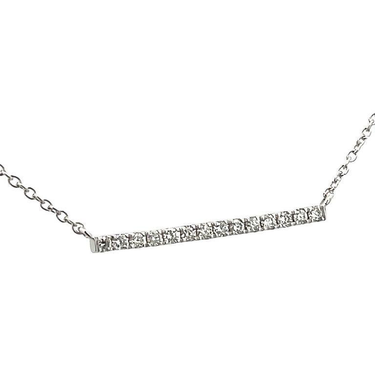 Modern White Round Diamond Bar Necklace 0.12CT in 14K White Gold  For Sale