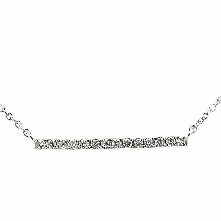 Round Cut White Round Diamond Bar Necklace 0.12CT in 14K White Gold  For Sale