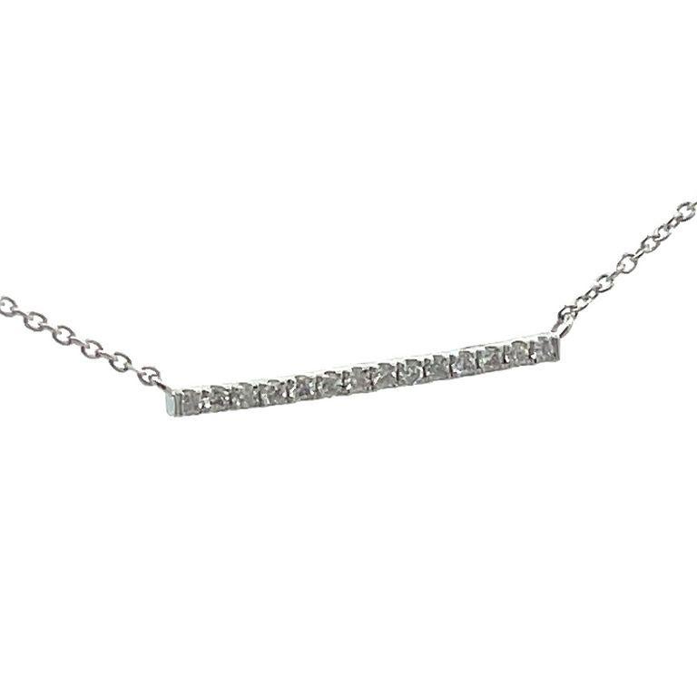 Women's White Round Diamond Bar Necklace 0.12CT in 14K White Gold  For Sale