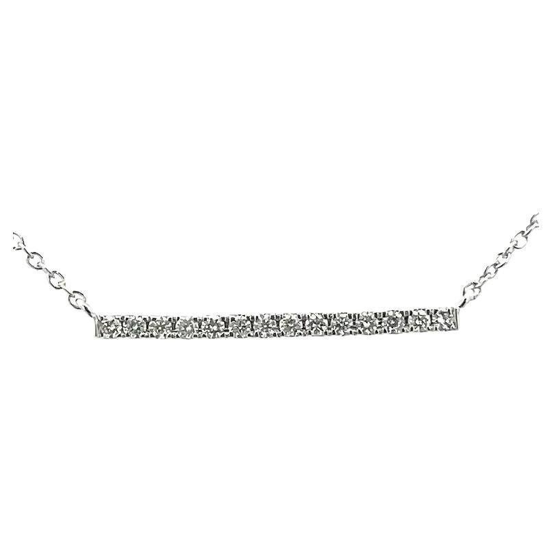 White Round Diamond Bar Necklace 0.12CT in 14K White Gold  For Sale