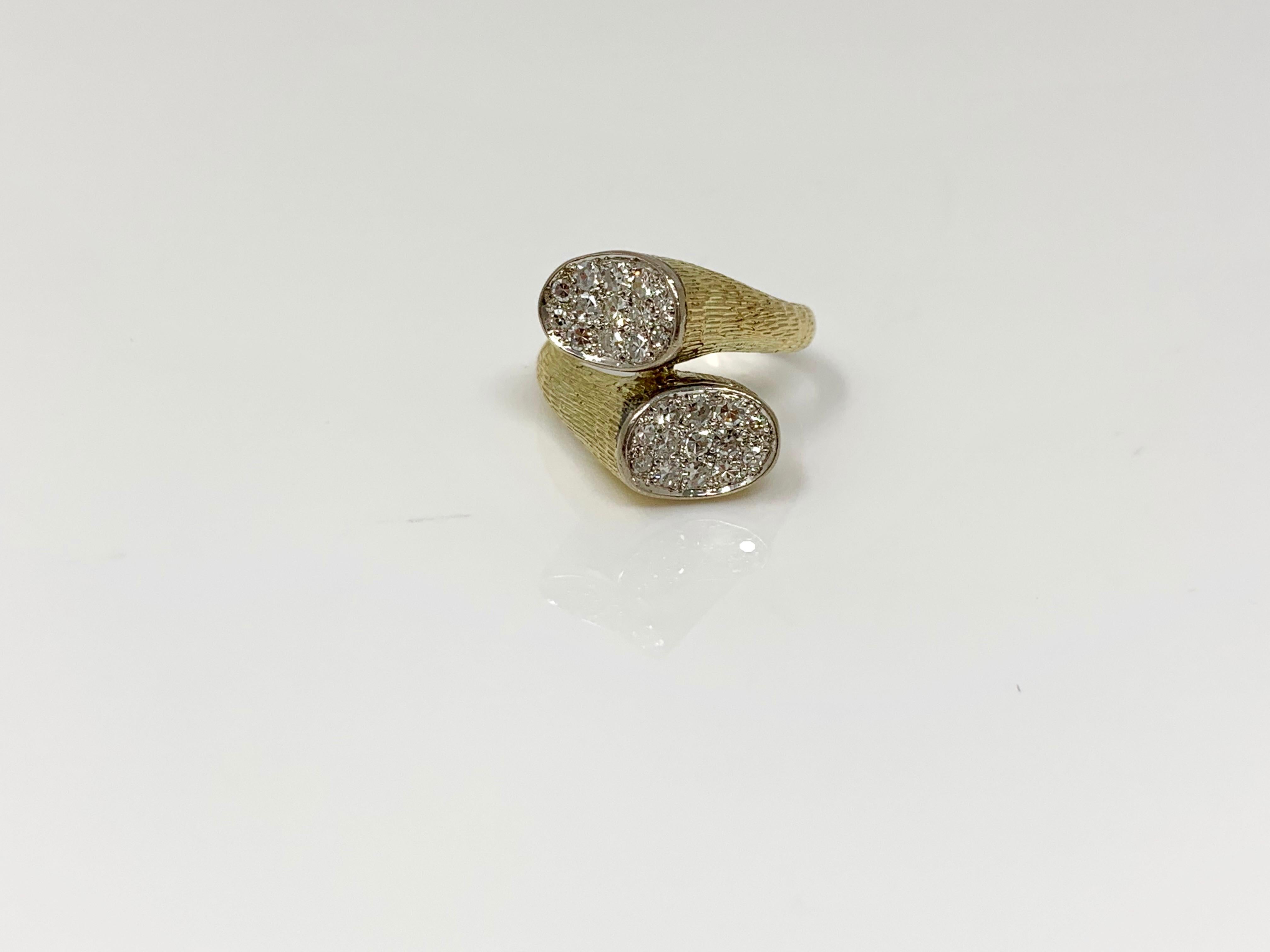 Contemporary White Round Diamond Bypass Cocktail Ring in Yellow Gold For Sale