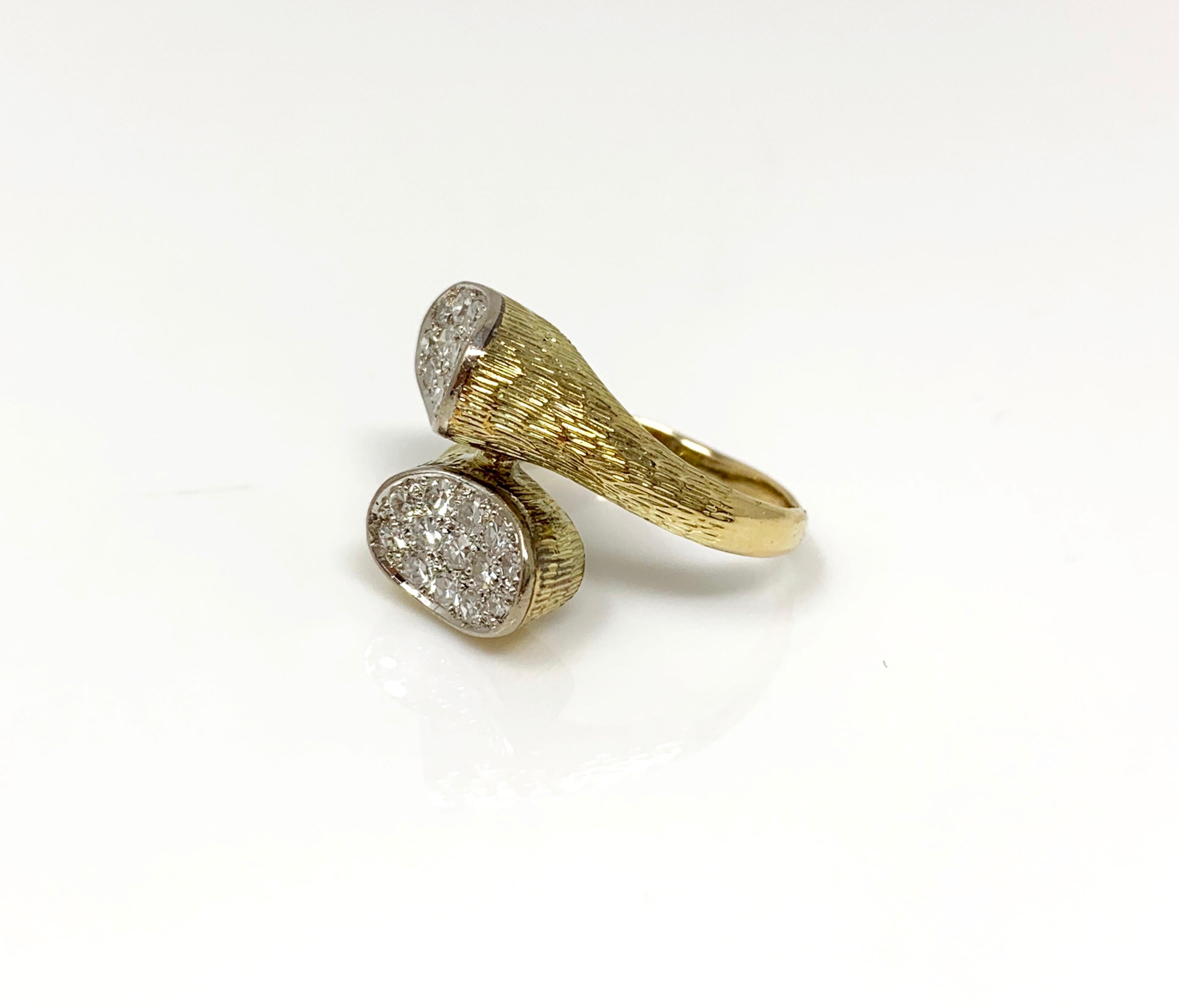 Round Cut White Round Diamond Bypass Cocktail Ring in Yellow Gold For Sale