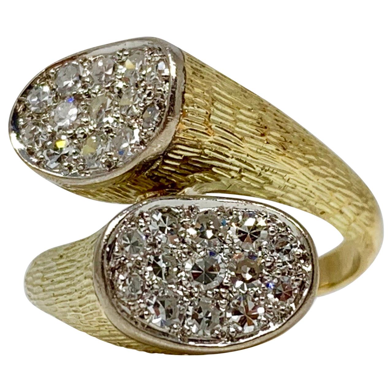 White Round Diamond Bypass Cocktail Ring in Yellow Gold