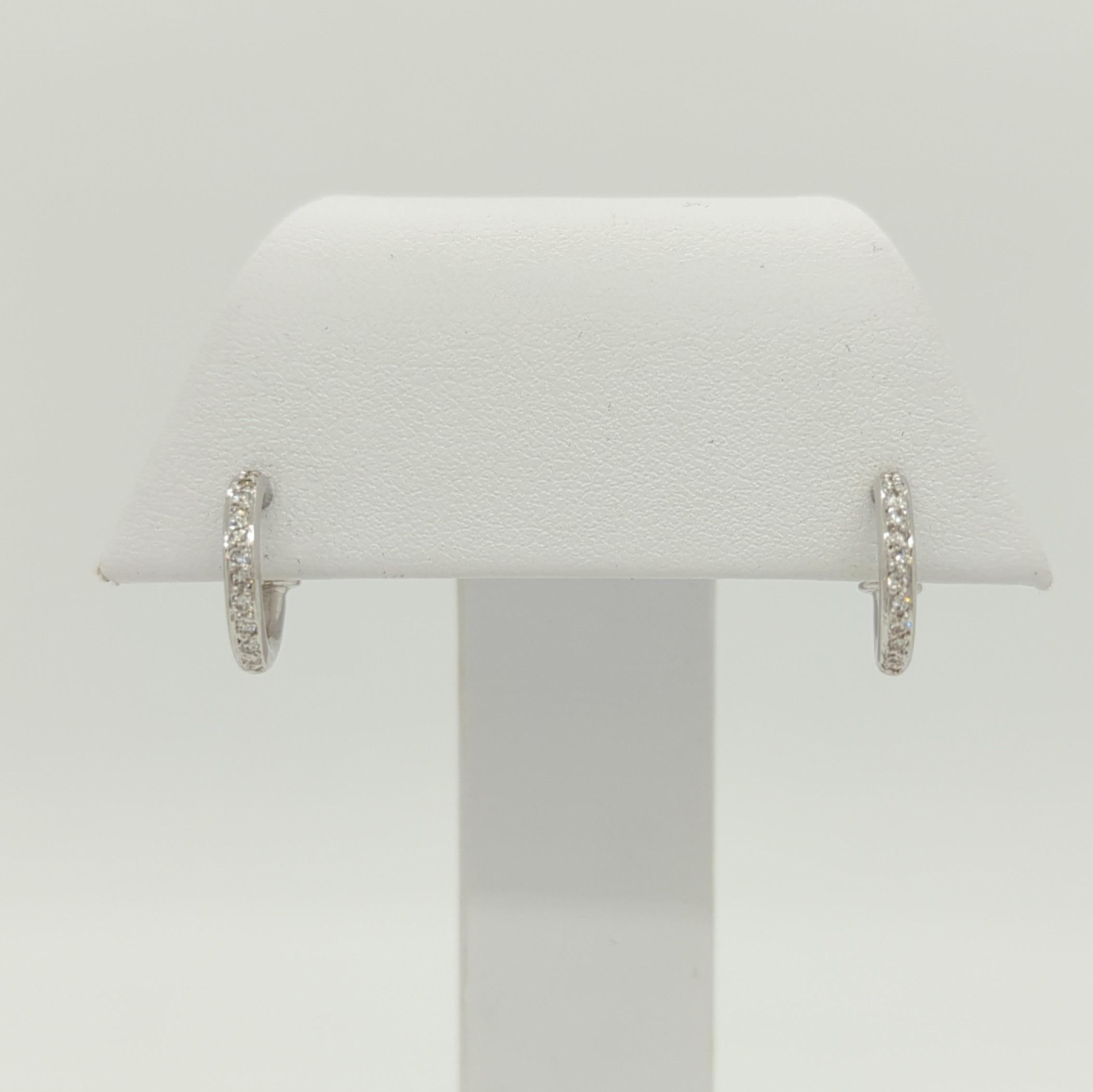 Women's or Men's White Round Diamond Dangle Earrings in 18k White Gold For Sale