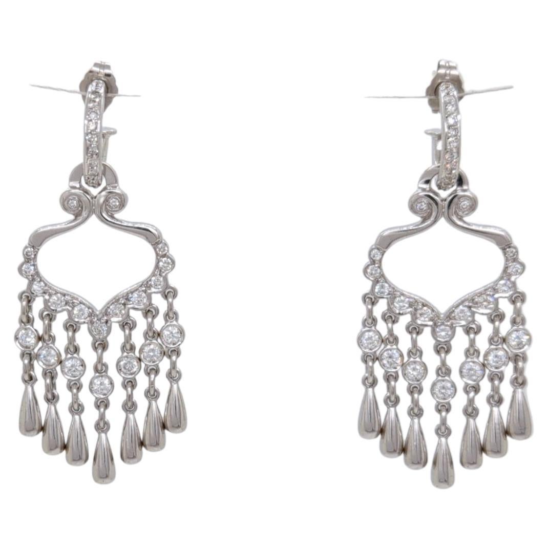 White Round Diamond Dangle Earrings in 18k White Gold For Sale