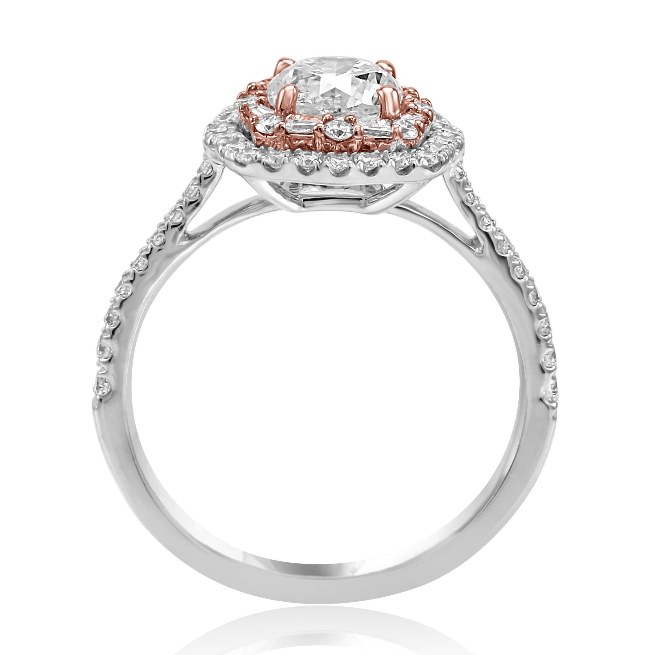 White Round Diamond Double 1.45 Carat Halo Two Tone Gold Bridal Engagement Ring 1