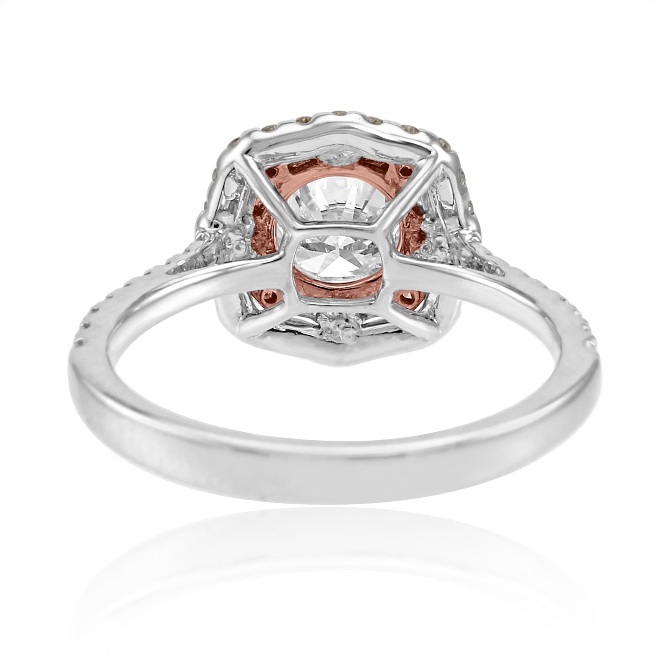 White Round Diamond Double 1.45 Carat Halo Two Tone Gold Bridal Engagement Ring 3