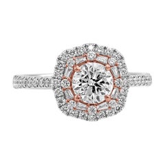 White Round Diamond Double 1.45 Carat Halo Two Tone Gold Bridal Engagement Ring