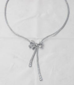 Graff White Round Diamond Graduated Double Stand Knot Necklace with Bow
