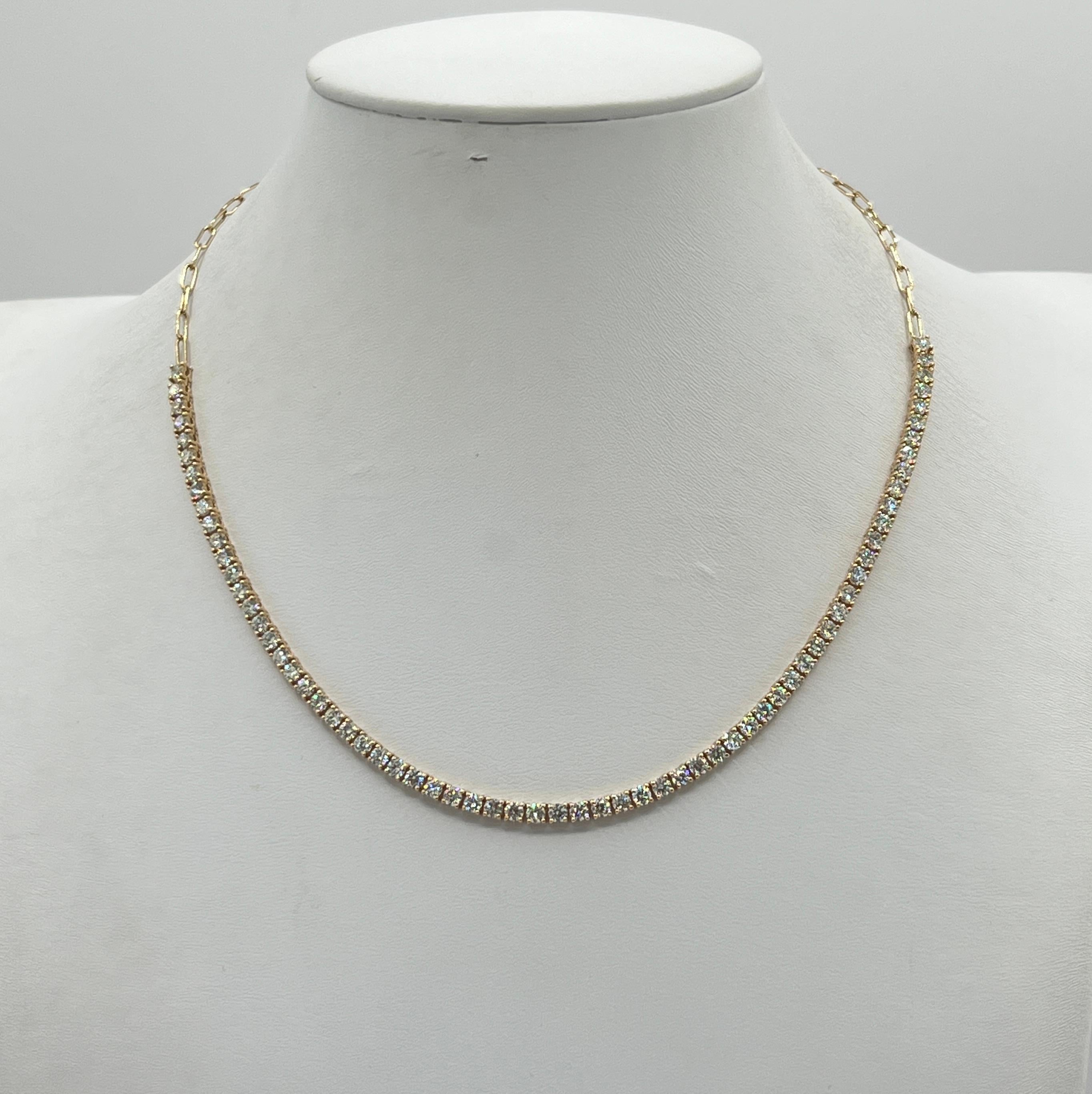 Schöne 5.37 ct. gute Qualität, weiß, und hellen Diamanten Runden.  Handgefertigt in 14k Gelbgold.  Die Länge beträgt 16