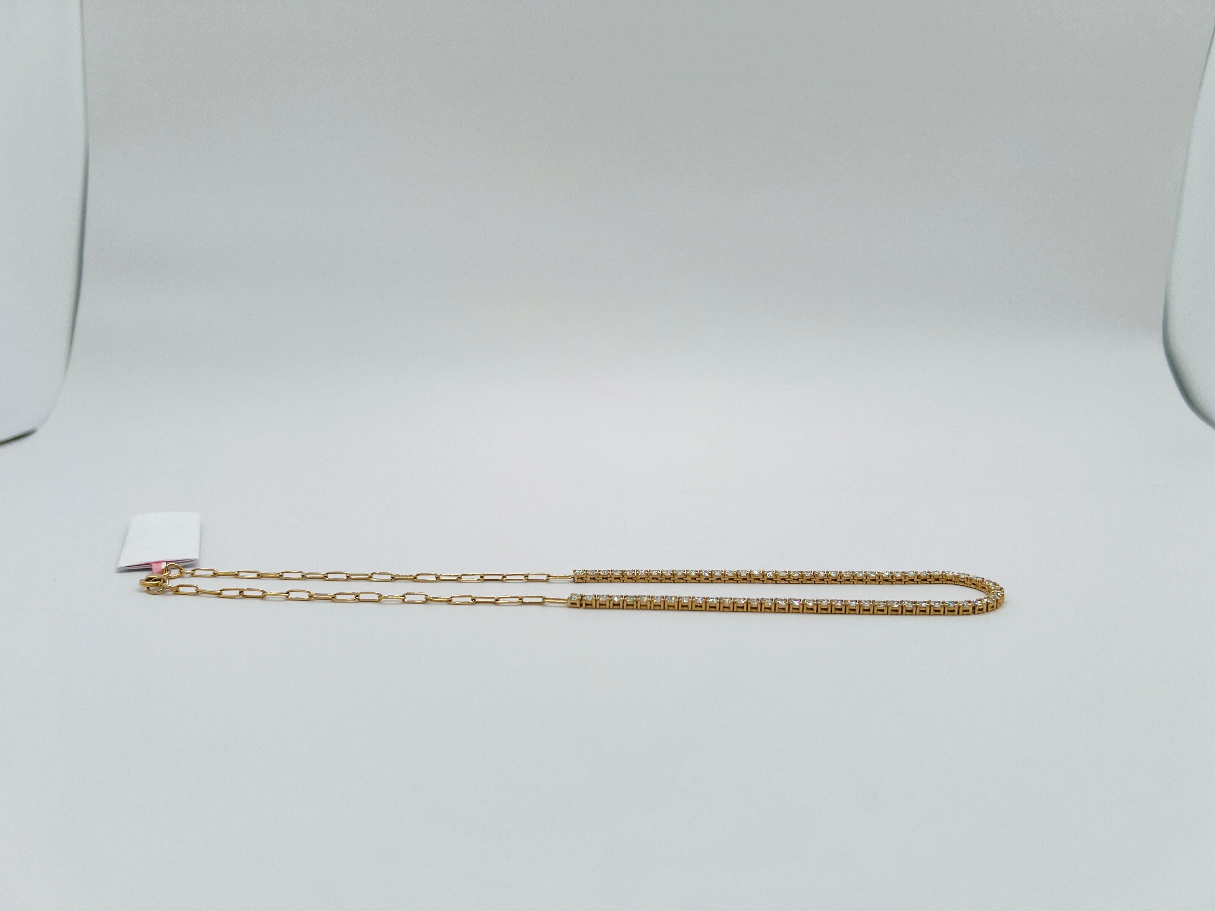 Weiße runde Diamant-Halb-Tennis- und Büroklammer-Halskette aus 14K Gelbgold im Angebot 2