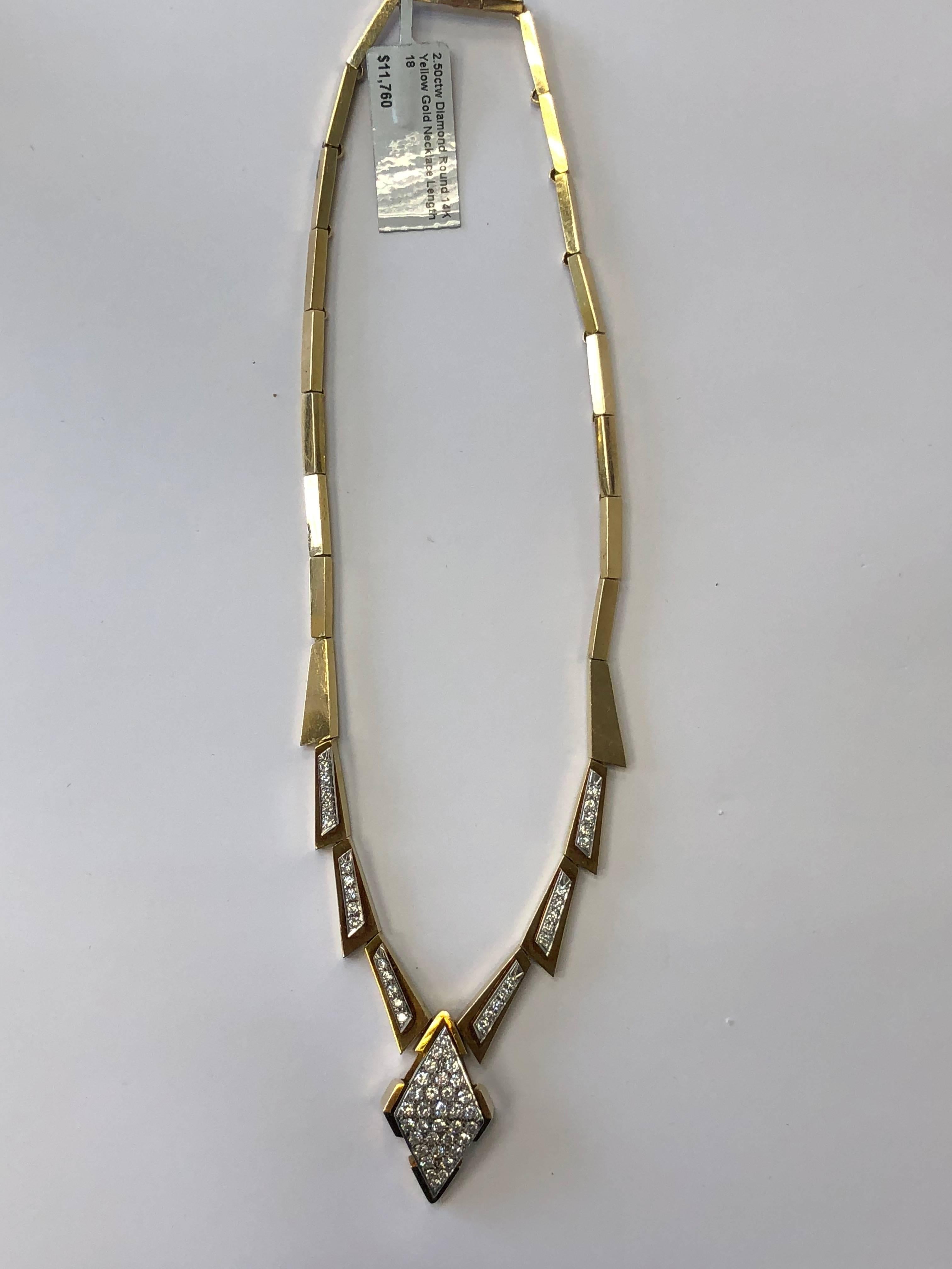 Round Cut White Round Diamond Necklace in 14 Karat Yellow Gold