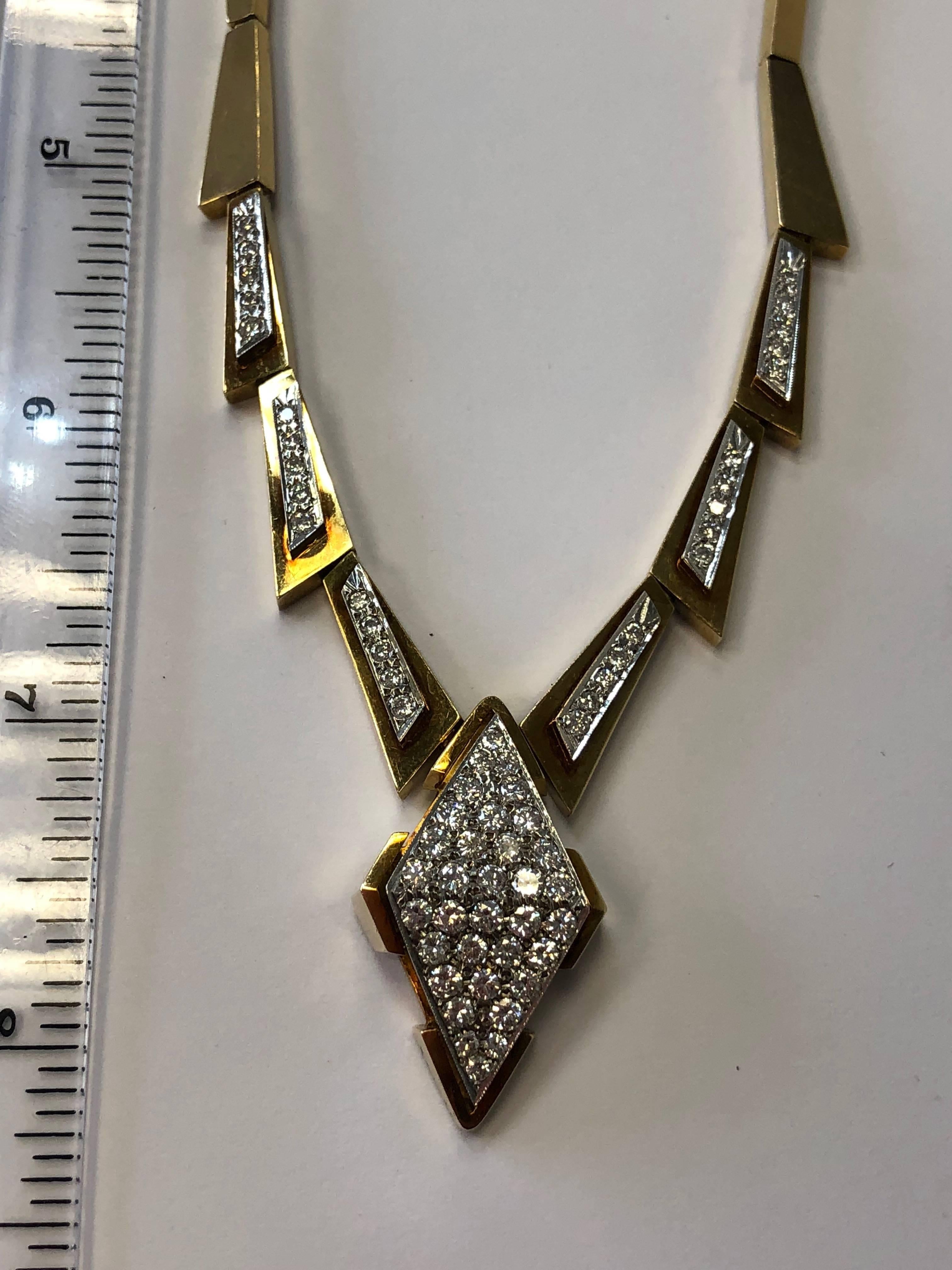 Women's or Men's White Round Diamond Necklace in 14 Karat Yellow Gold