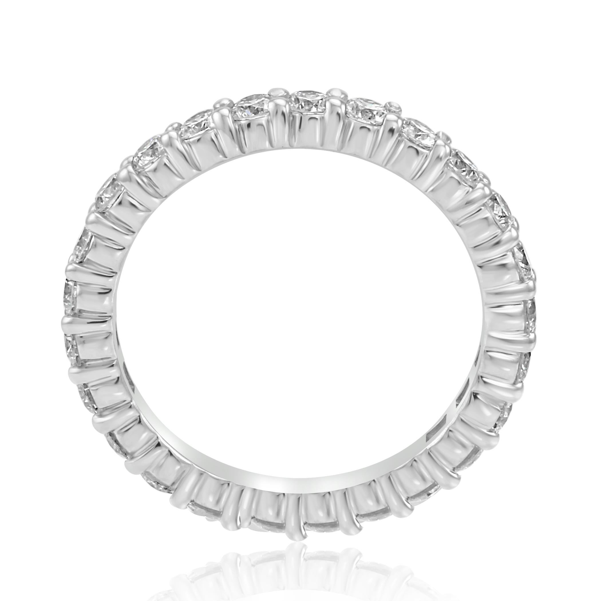 Women's or Men's White Round Diamond Platinum Eternity Band Ring