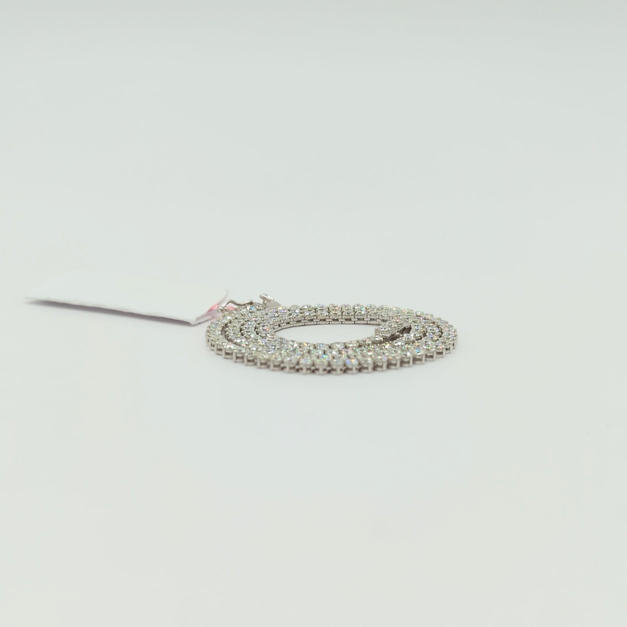 Women's or Men's White Round Diamond Tennis Necklace in 14K White Gold