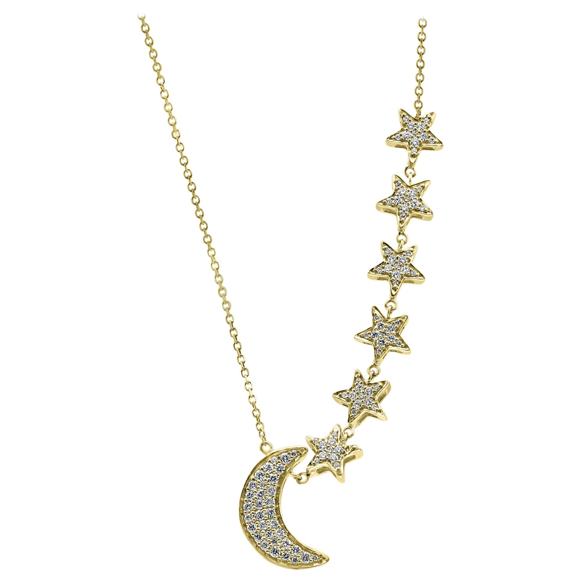 White Round Diamond Yellow Gold Fashion Drop Chain Necklace