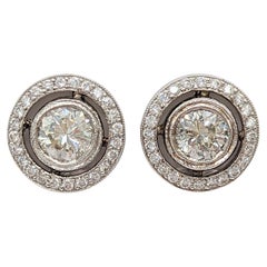 White Round Diamonds with Halo Earring Studs in 18K White Gold