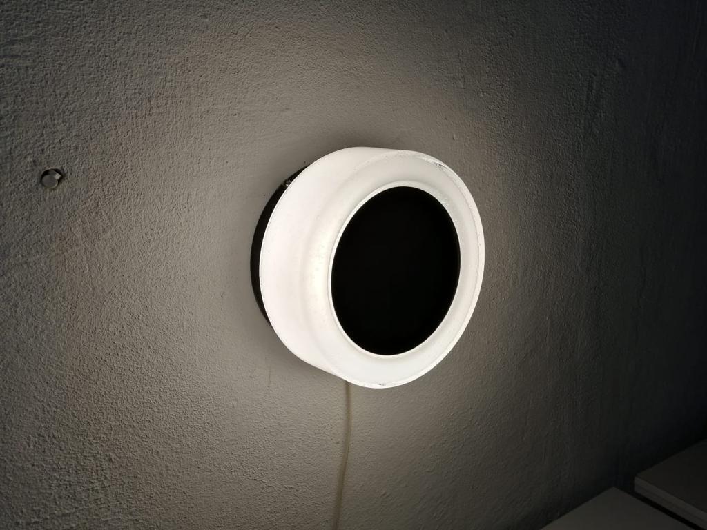 White Round Glass Black Single Sconce by BEGA, 1960s Germany For Sale 2