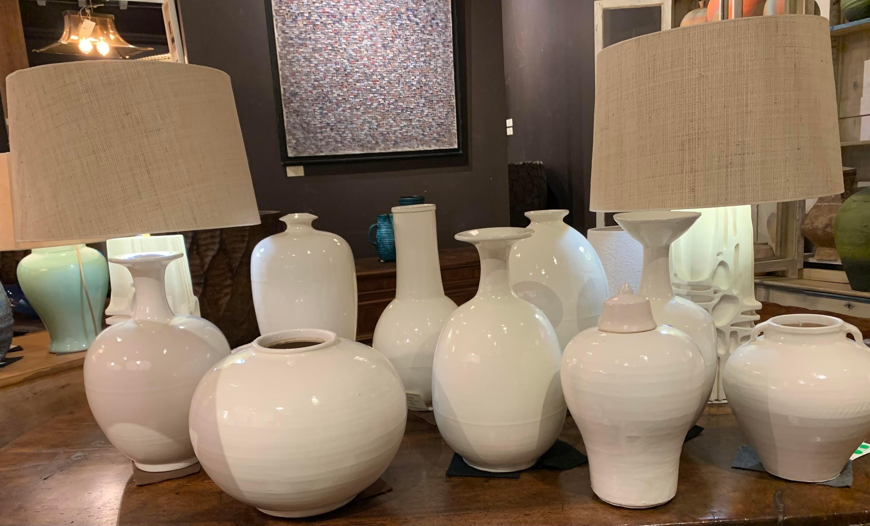 Chinese White Round Large Squat Vase, China, Contemporary